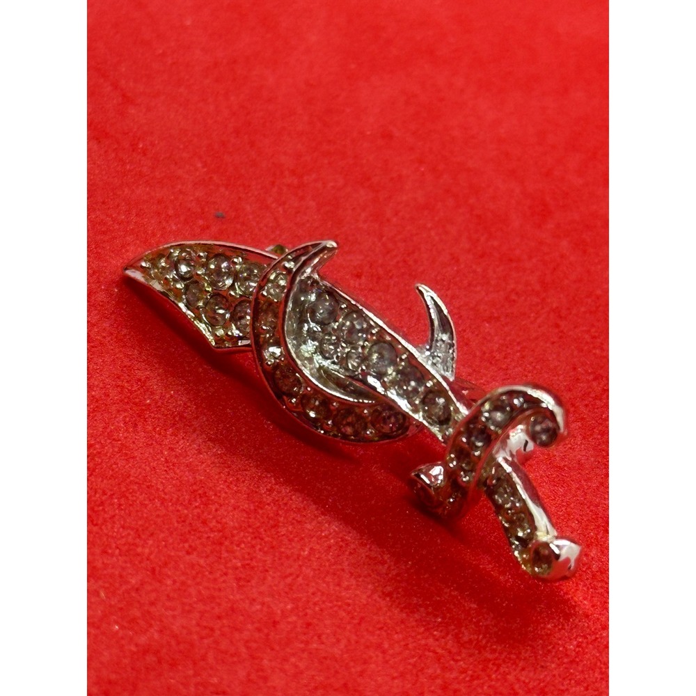 Vintage Silver Tone Rhinestone Scimitar Dagger Sword Brooch Pin Crescent Moon - Picture 4 of 7